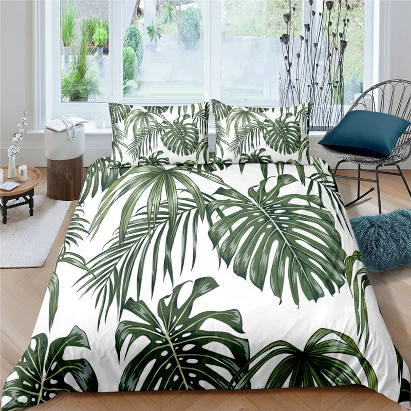 Home Textile Luxury 3D Large Leaves Print 2/3Pcs Kids Duvet Cover Pillowcase Bedding Sets Single Queen and King EU/US/AU Size