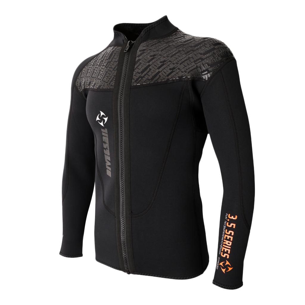 Men`s 3mm Neoprene Wetsuit Top Jacket Front Zipper Long Sleeve Diving Suits