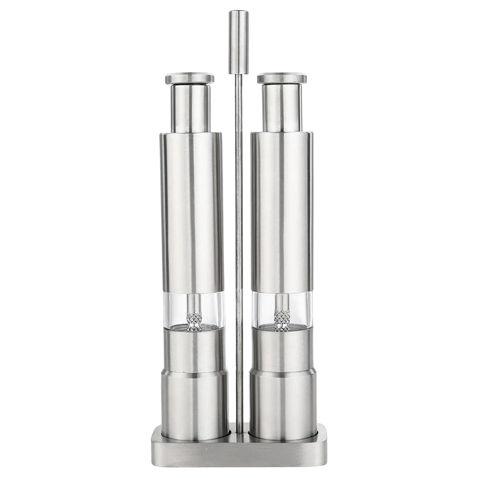 Stainless Steel Push Button Salt and Pepper Grinder Set, Single Hand Pump  and Grind Mills, Modern Design Refillable Thumb Press Shakers