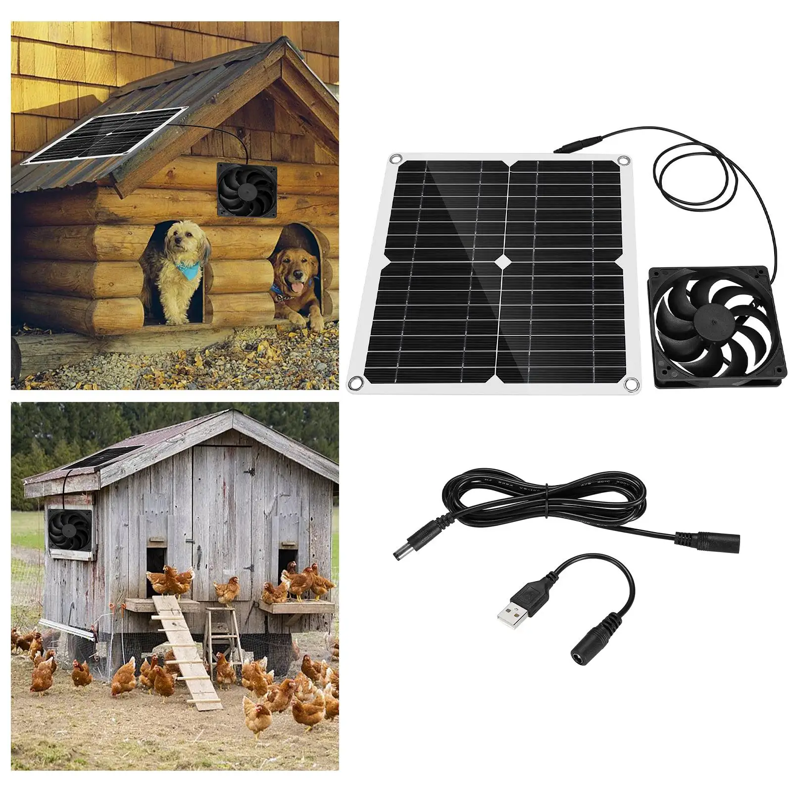 12W Solar Panel Exhaust Fan Outdoor Solar Powered Fan Waterproof Mini Ventilator for Greenhouse Dog Chicken House Home RV Office