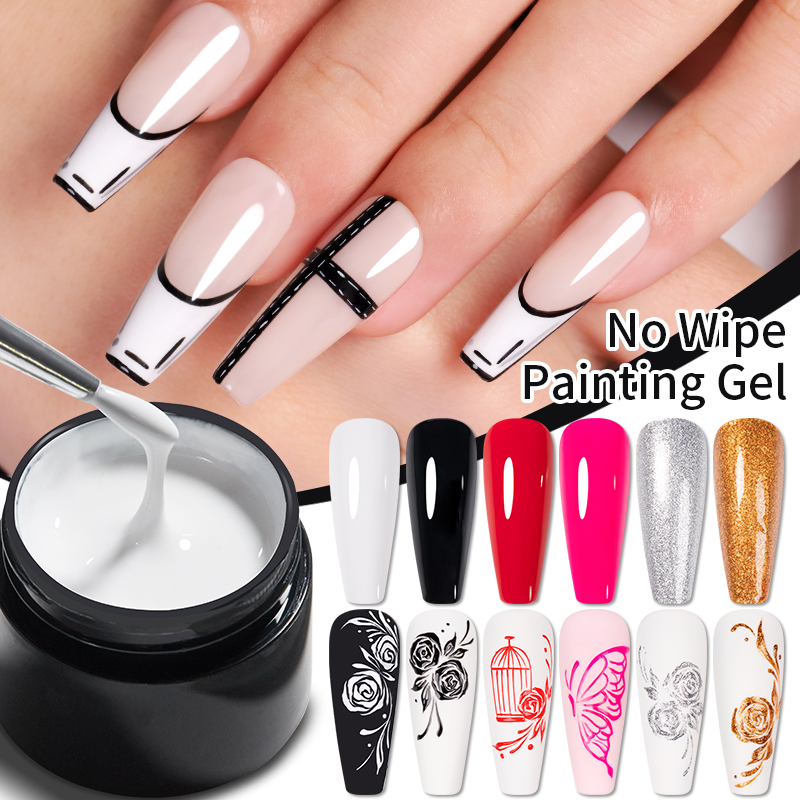 Best of BOZLIN 5ml 4 In 1 No Wipe Painting Gel Varnish Black White Color Painting Liner Nail Art Glitter UV Gel Top Coat Manicure Polish Reviews & Tips