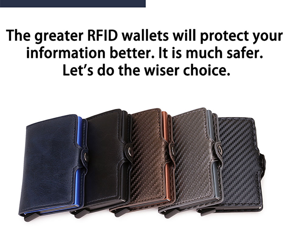 Carbon Fiber RFID Blocking Leather Wallet - Mens Credit Card Holder Case