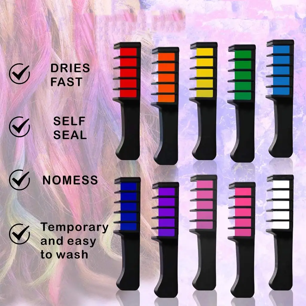 10Pieces Temporary Bright Hair Chalk Set for All Hair Colors-for Kids Hair Dyeing Party And Cosplay DIY