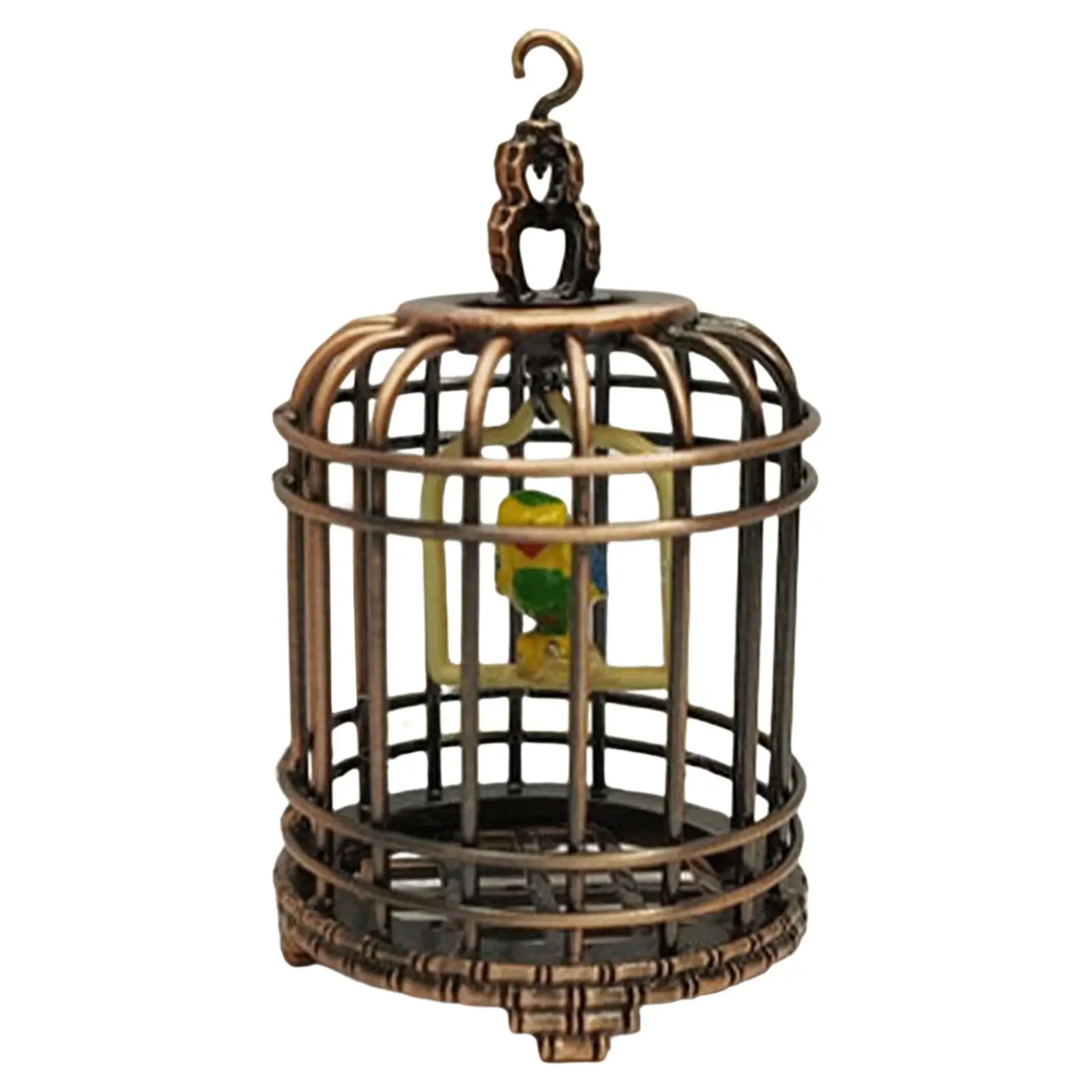 Simulation Birdcage, Miniature Dollhouse Bird Cage with Bird, Hanging Hook for