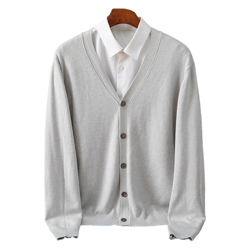 Description Picture 5 of itemKnitted V-neck Cardigan Elastic Cuff Cardigan Men's V Neck Cardigan Sweater Coat with Single-breasted Buttons Solid for Fall