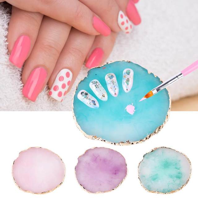 1pc Resin Stone Nail Art Palette Nail Color DIY Mixing Round Plate  Organizer Polish Display Gel Tool Manicure Paint Drawing X1W9 - AliExpress