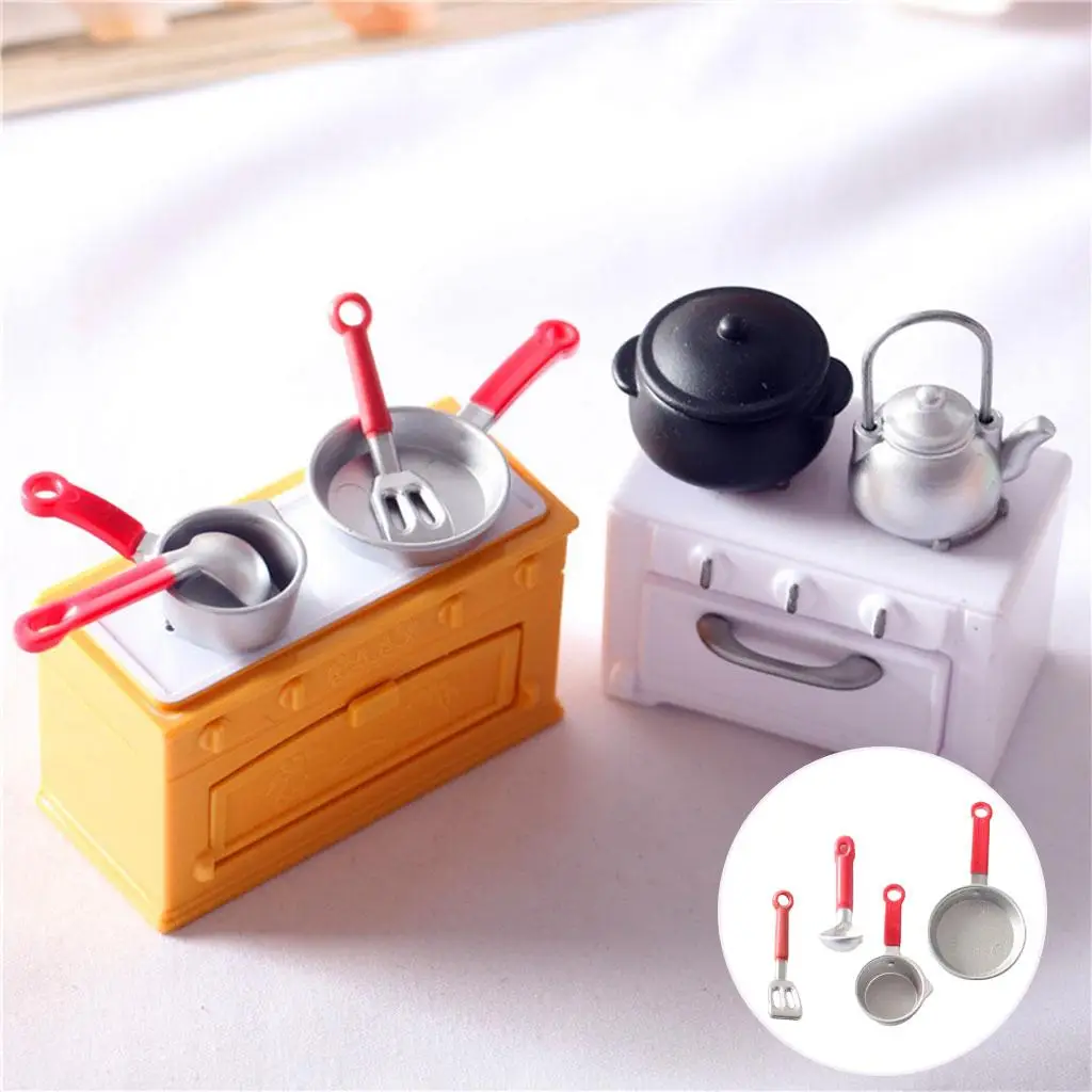 4 Pieces Kitchen Toys Set Plastic Food Imitating Pot Pretend Play Fun Figurine Furniture Models Play House Set for Child Kitchen
