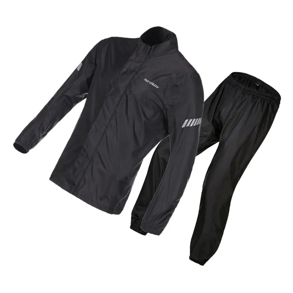 Black Waterproof 2 Piece Motorcycle Slim Rain Cover Over Jacket Pants Suit