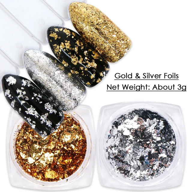 4 Box Gold Glitter Flakes Irregular Aluminum Foil Sequins For Nails Chrome  Powder Winter Manicure Nail