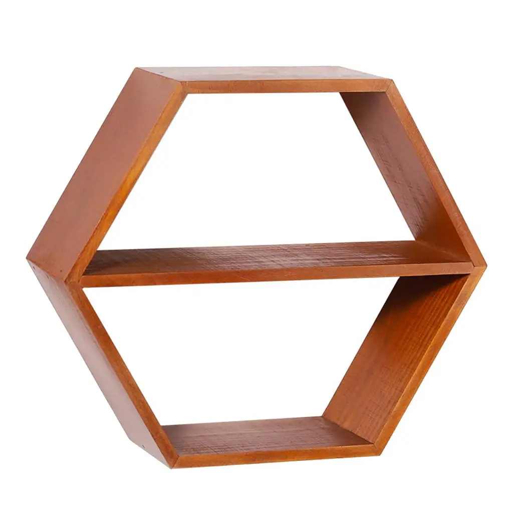 Rustic Wood Floating Shelves, Hexagon Decorative Wall Shelf for  and 