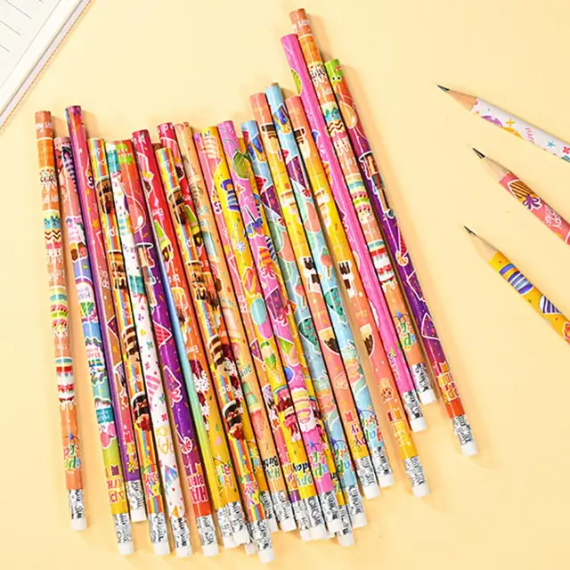 24Pcs Happy Birthday Pencils Fun Wooden Pencils with Top Erasers for Kids  Birthday Party Supplies And Gifts - AliExpress