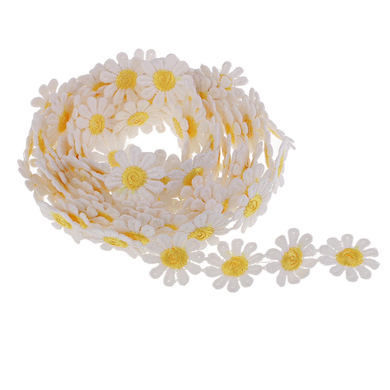 3 Yards 25mm Daisy Lace Trim Ribbon Applique Sewing Dressmaking Edging Trimming for Decorating Floral Desigs, Fashion DIY Craft