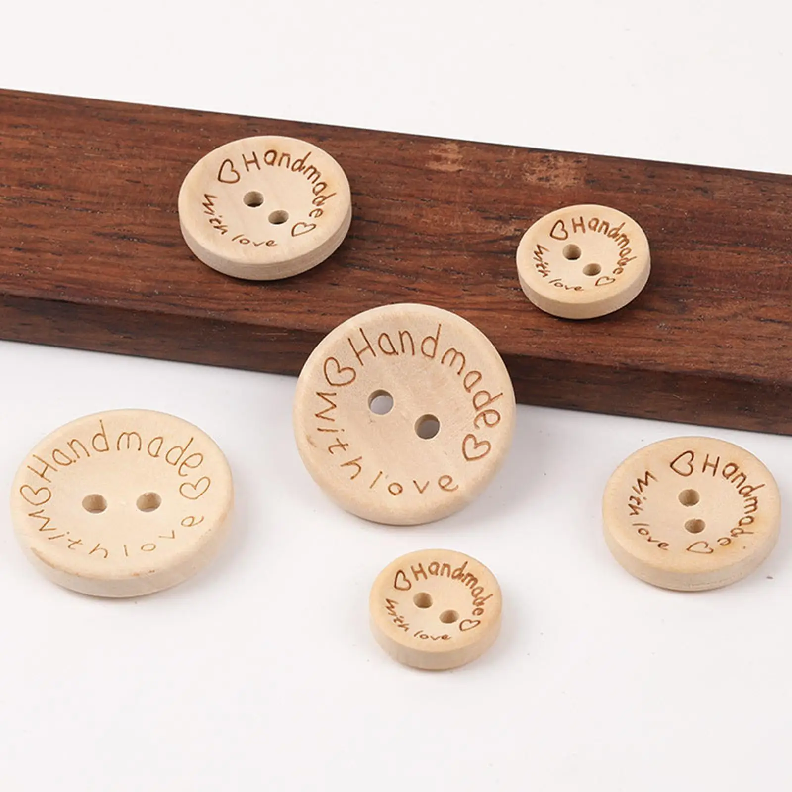 140x Wooden Handmade Buttons with Love Round Shape Sizes Mixed Crafts Sewing Buttons for Crocheting Card Making Knitting Decor