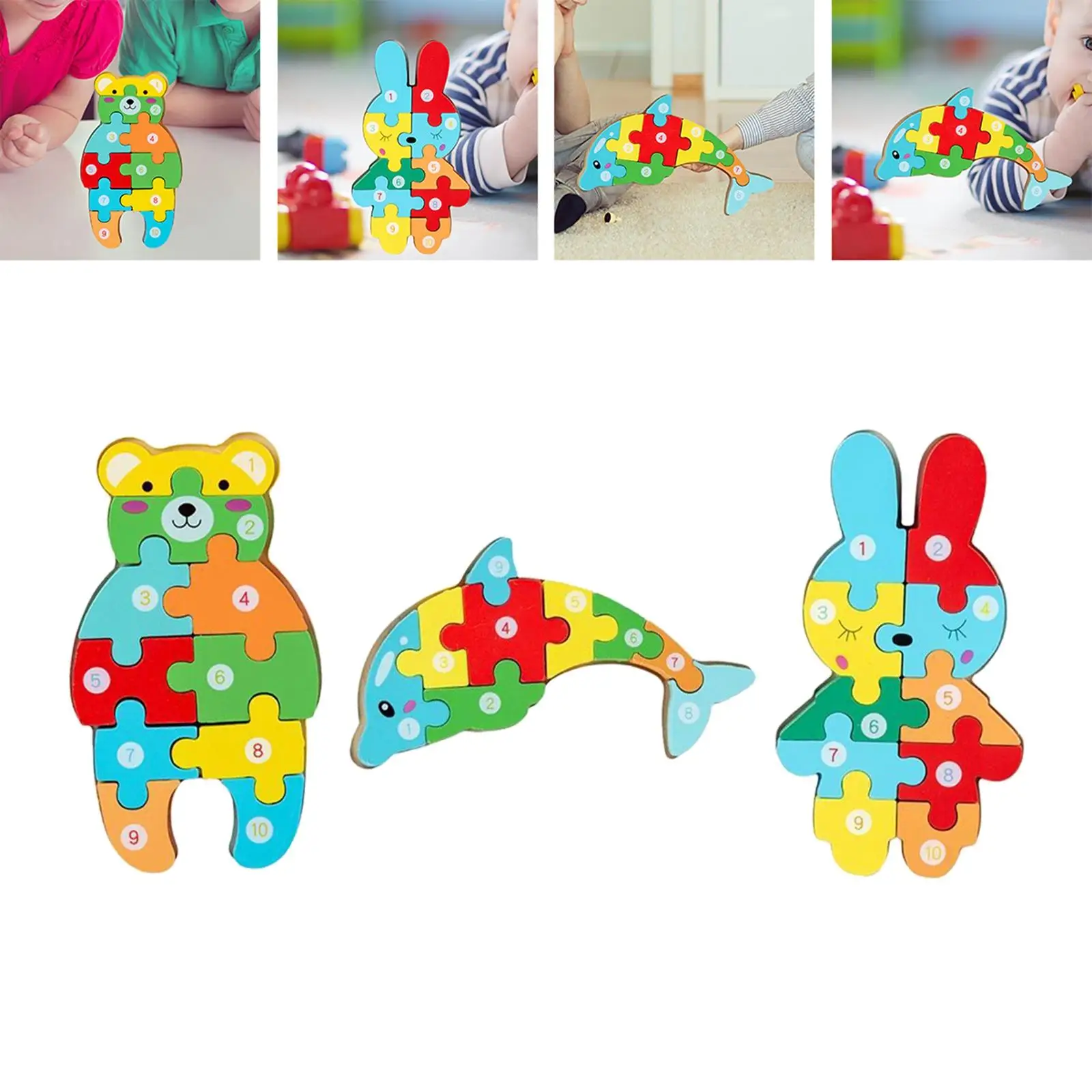 3D Animal Shapes Jigsaw Puzzles Kid Wooden Toy for Child Ages 2-6 Attractive+3D