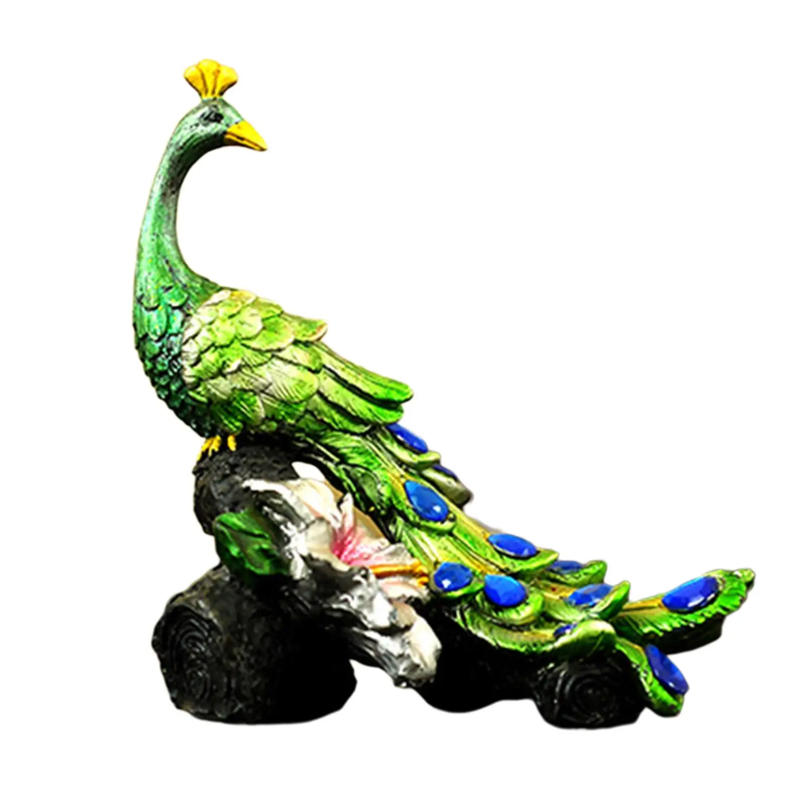 Peacock Statue Decorative Peacock Standing on Stump Figurine  Sculptures for  Desktop Decorations