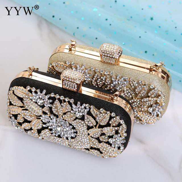 Pochette De Soirée Strass EVEOUT - Clutch Cristal Argent Avec Bandoulière - Pour Mariage/Fête