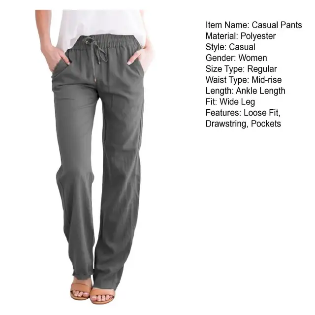 Women Cotton Linen Pants Summer Pockets Loose Baggy Drawstring