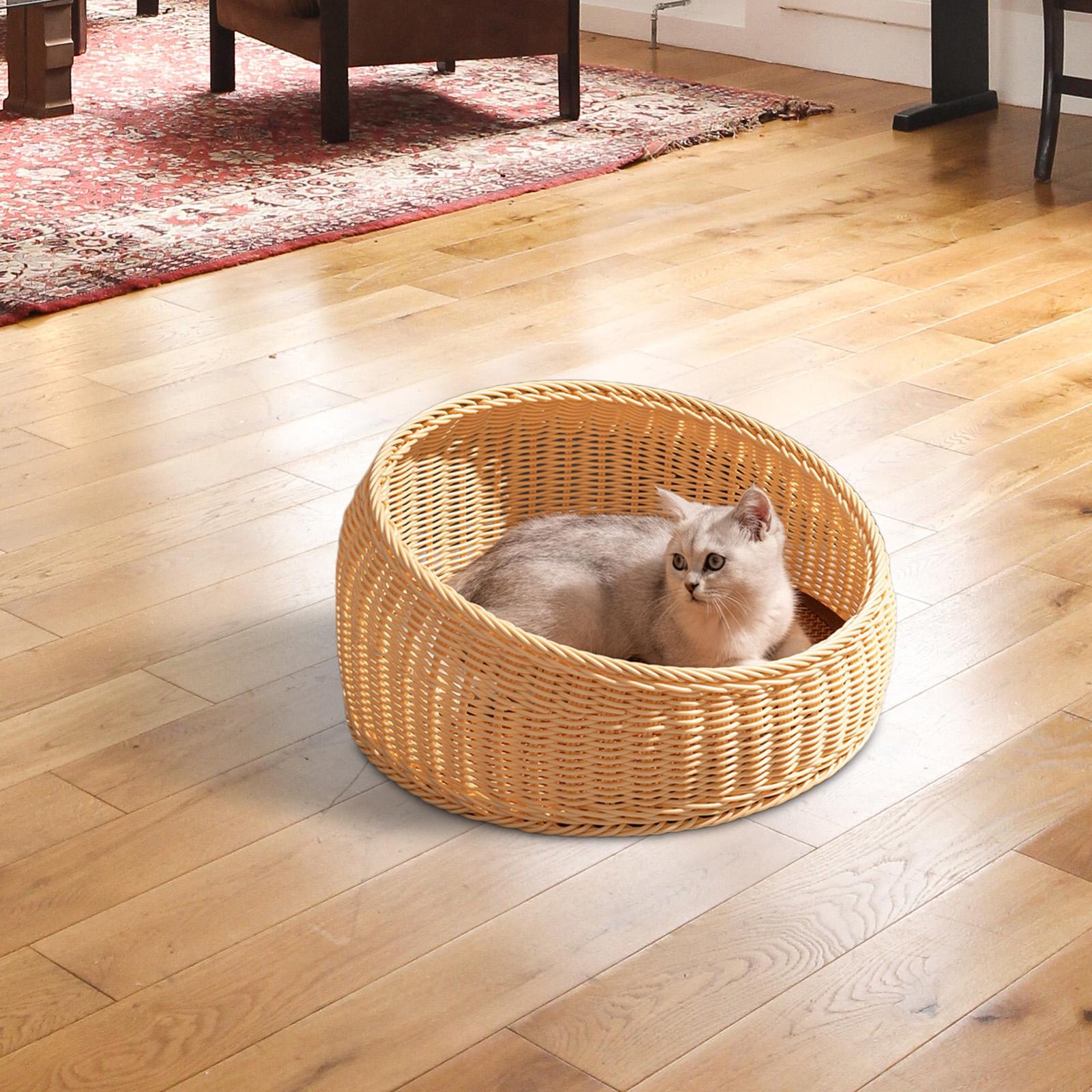 Round Pet Bed Kennel Imitation Rattan Lightweight Pet Supplies Portable Cat Sleeping Bed for Summer Kitten Play Rest Round Pet Bed Kennel Imitation Rattan Lightweight Pet Supplies Portable Cat Sleeping Bed for Summer Kitten Play Rest