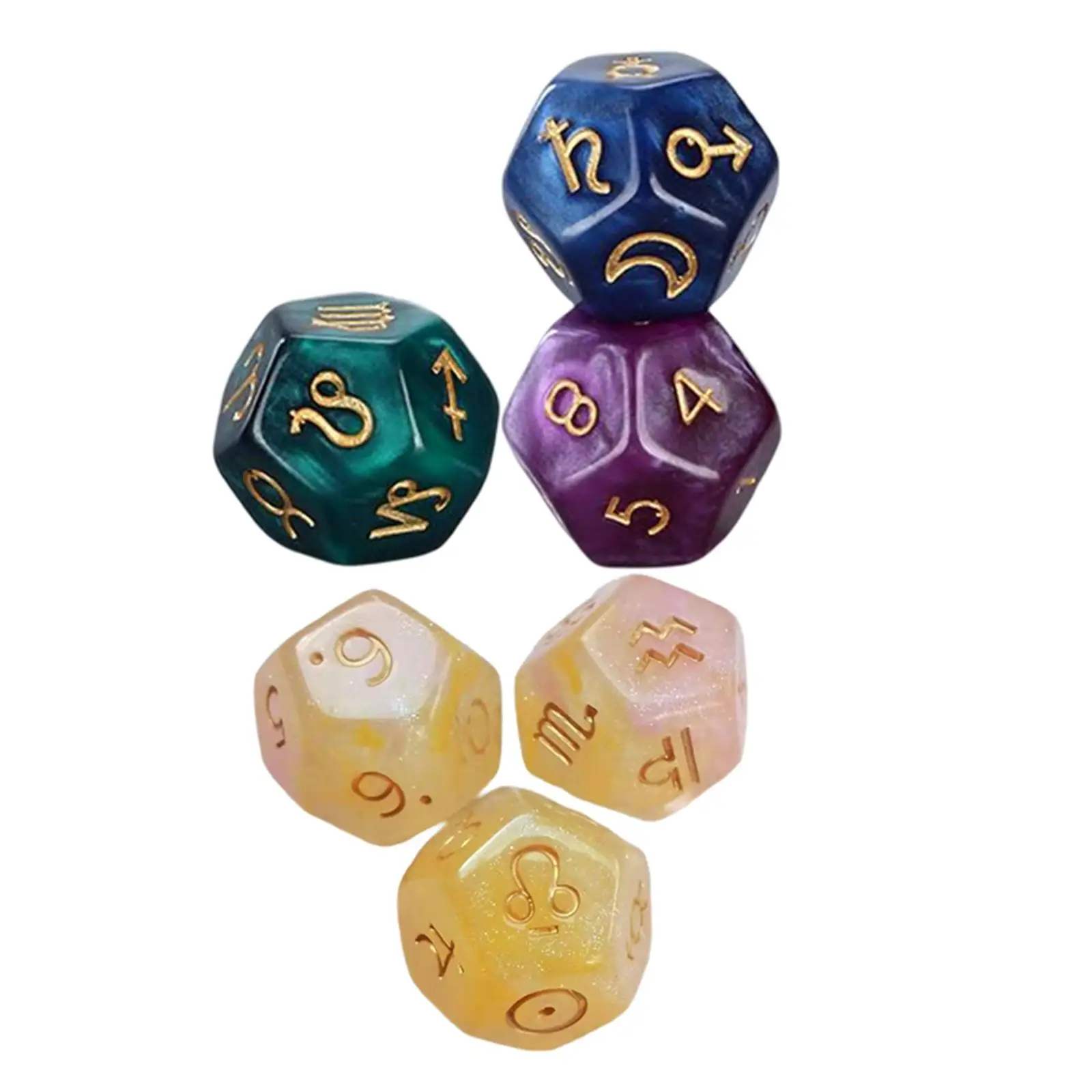 3Pcs 12 Sided Astrology Dice 3PCS Multicolor Resin Zodiac Signs Dice For Constellation Divination Toys Entertainment Board Game