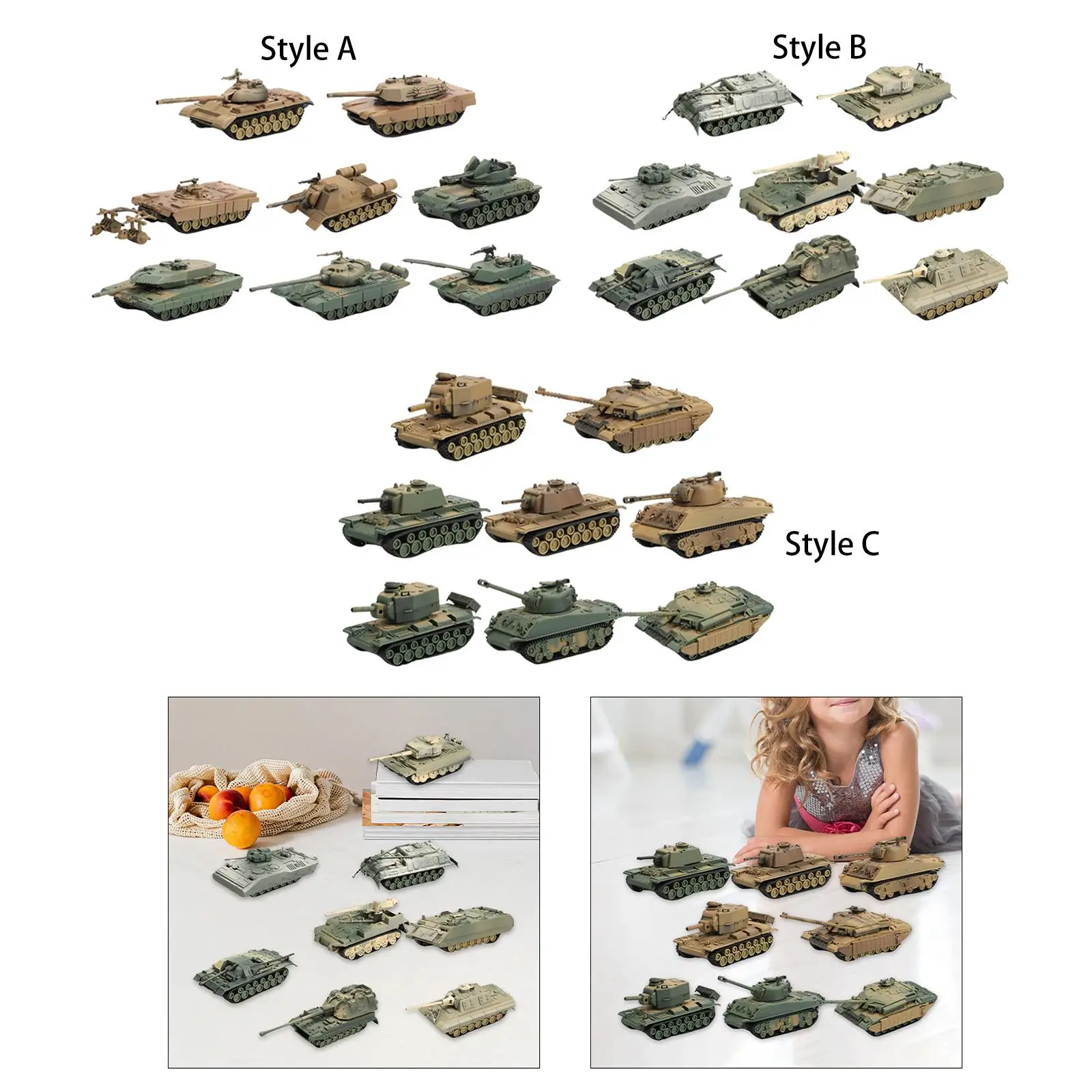 8 Pieces 1:72 Scale Static Tanks Collectibles Toys for Beginners