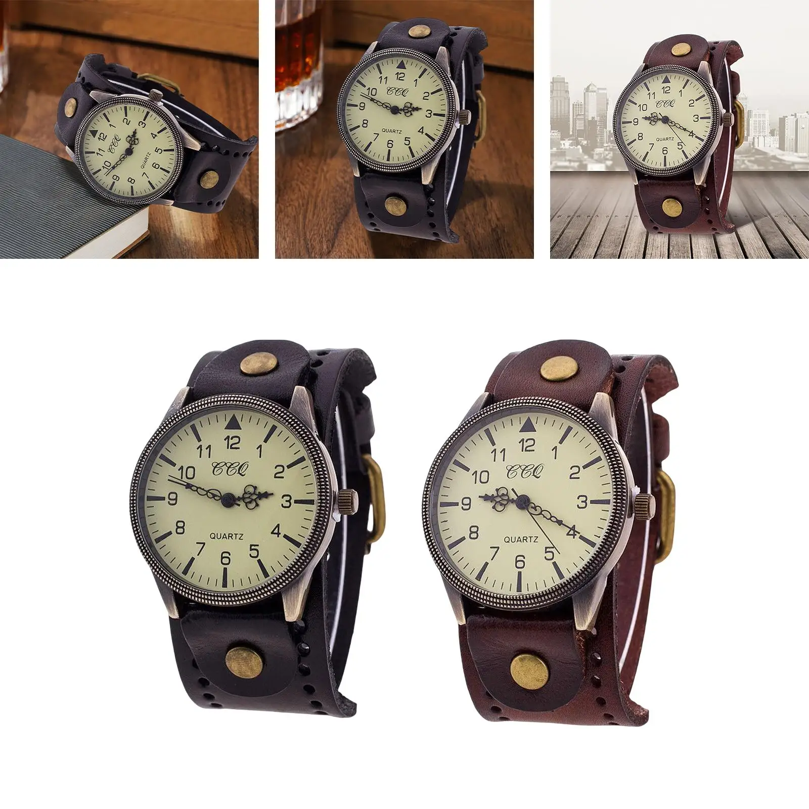 Bracelet Watch PU Leather Male Watch Band Cuff Hybrid Design Wristwatch for Bracelet Watch Band
