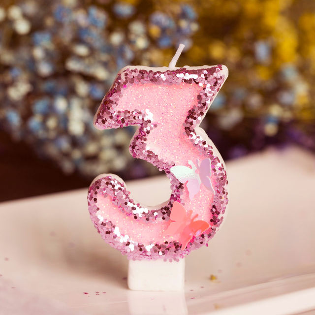 Farfalla rosa conchiglia blu numero Glitter candele compleanno