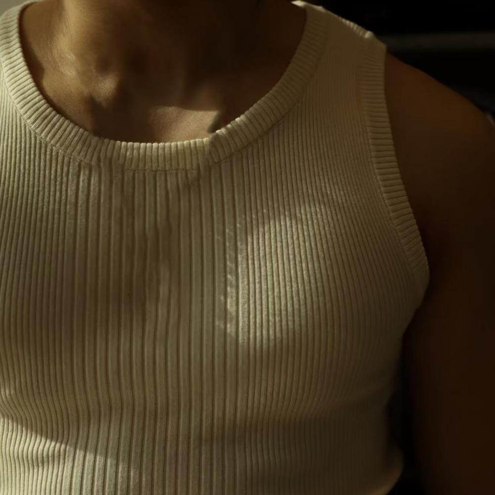 Description Picture 6 of itemSummer Men Vest Sleeveless Roun Neck Slim Fit Ribbed Knitted Elastic Breathable Casual Activewear Workout Fitness Gym Tank Top