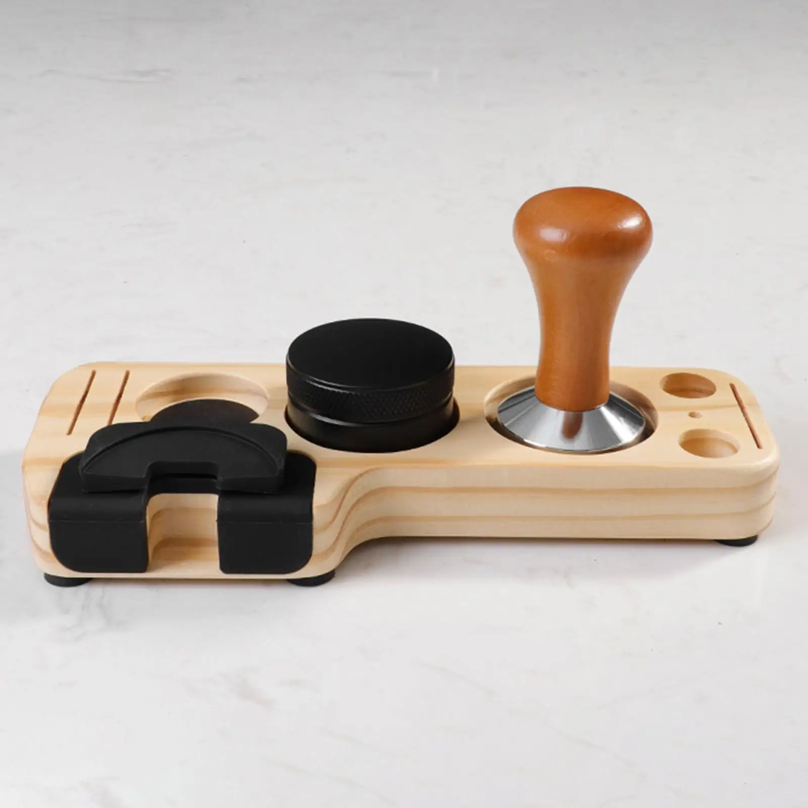 Wood Coffee Filter Tamper Holder Kits Non Slip for Counters Tearoom Kitchens