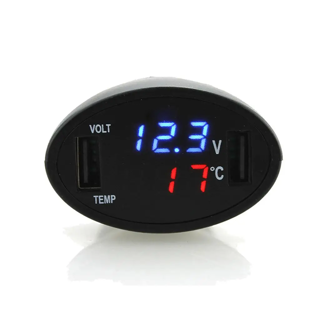 12V-24V Car USB Dual Port Voltmeter  LED Digital Display Monitor