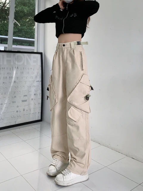 Kosahiki Apricot Cargo Jeans Woman Vintage Streetwear Pockets Wide Leg  Pants Korean Fashion New 2yk Trousers Pantalones Mujer - Pants & Capris -  AliExpress