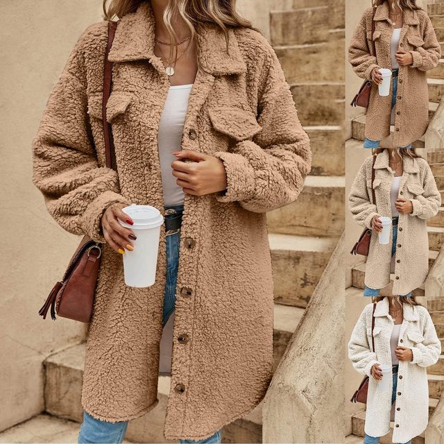 Faux Fur Coat Womens Cardigan Jacket: Long, Reversible Teddy Coat For Autumn & Winter Warmth