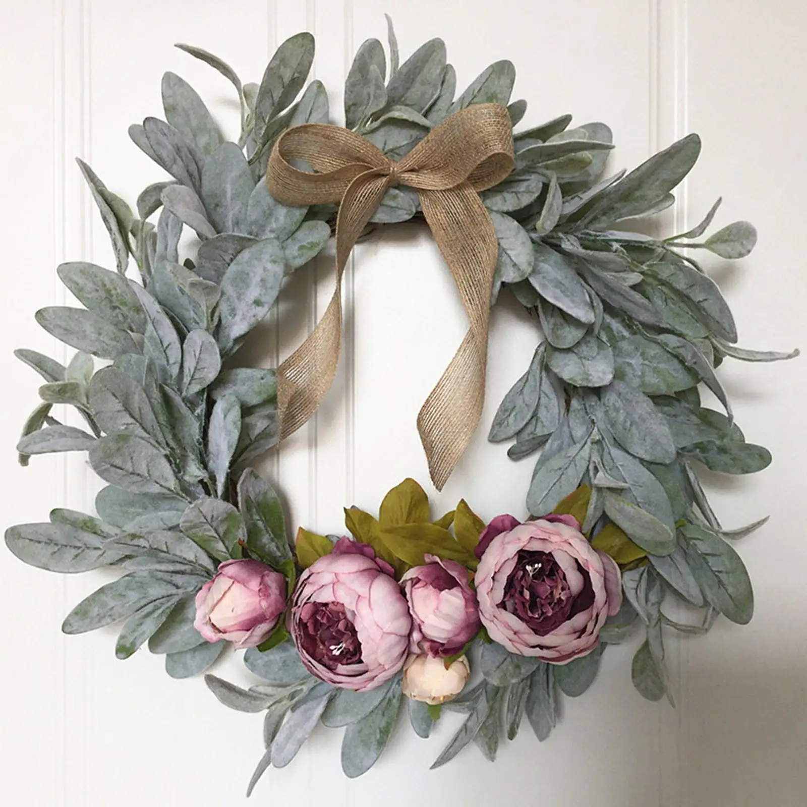 18 Inches Peony Wreath Flower Garland  with Green Leaves  Wedding Decoration