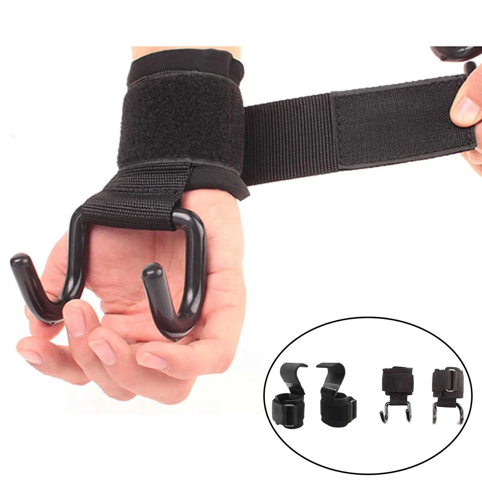 1 PAIR WEIGHT LIFTING POWER HOOKS  SUPPORT STRAPS GYM HOOK GLOVES