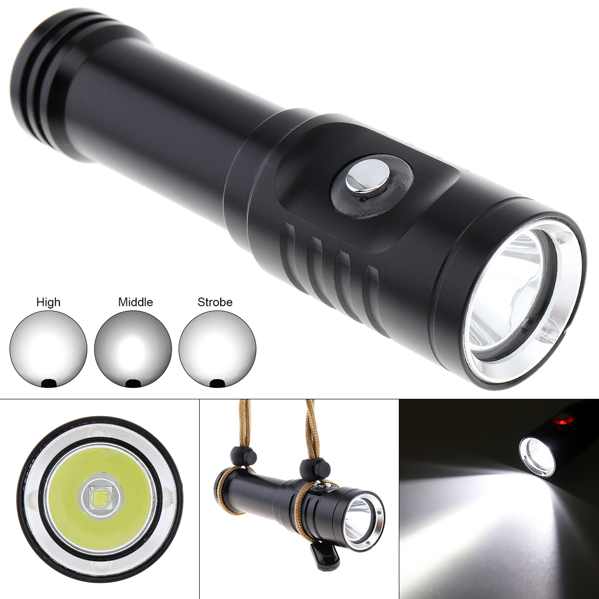 Lanterna LED de mergulho profissional, luzes de