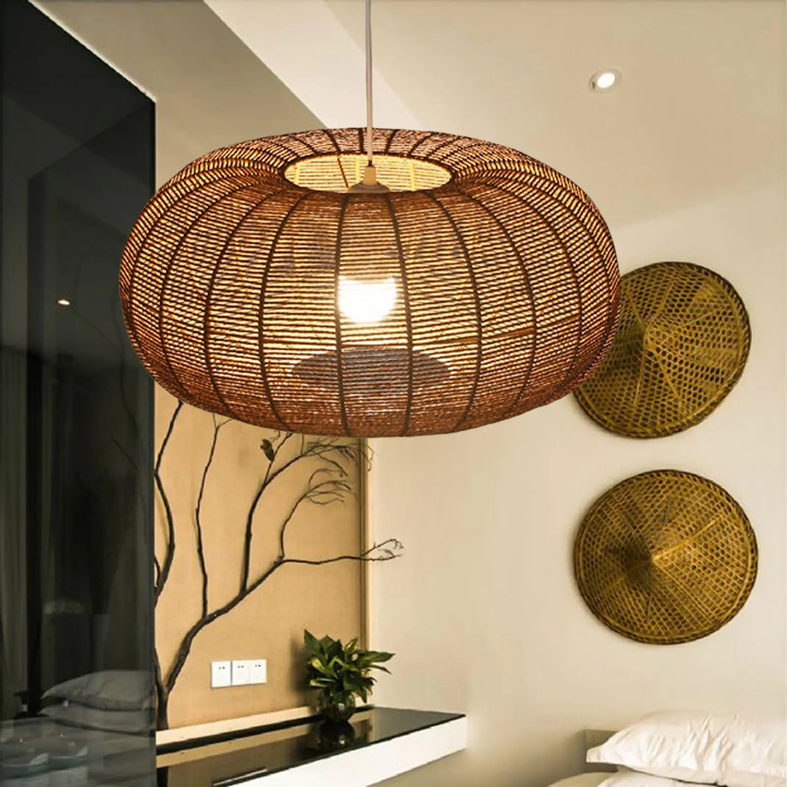 Nordic Pendant Lamp Shade Paper Rope Hanging Light Fixture Restaurant Hotel