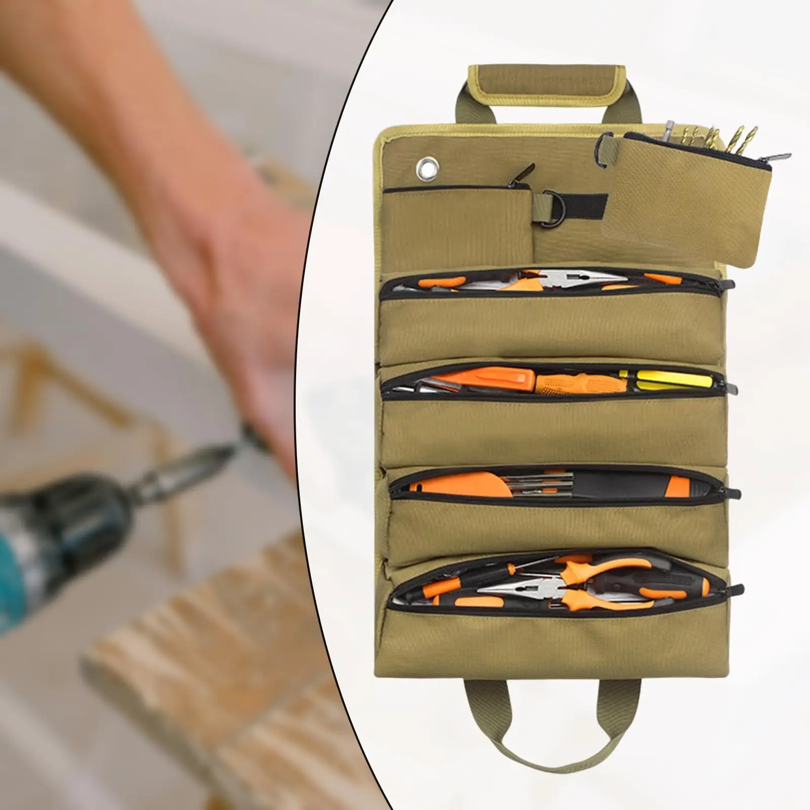 Tool Roll Organizer Tool Zipper Carrier Tote Roll up Tool Bag Organizer for Repairman