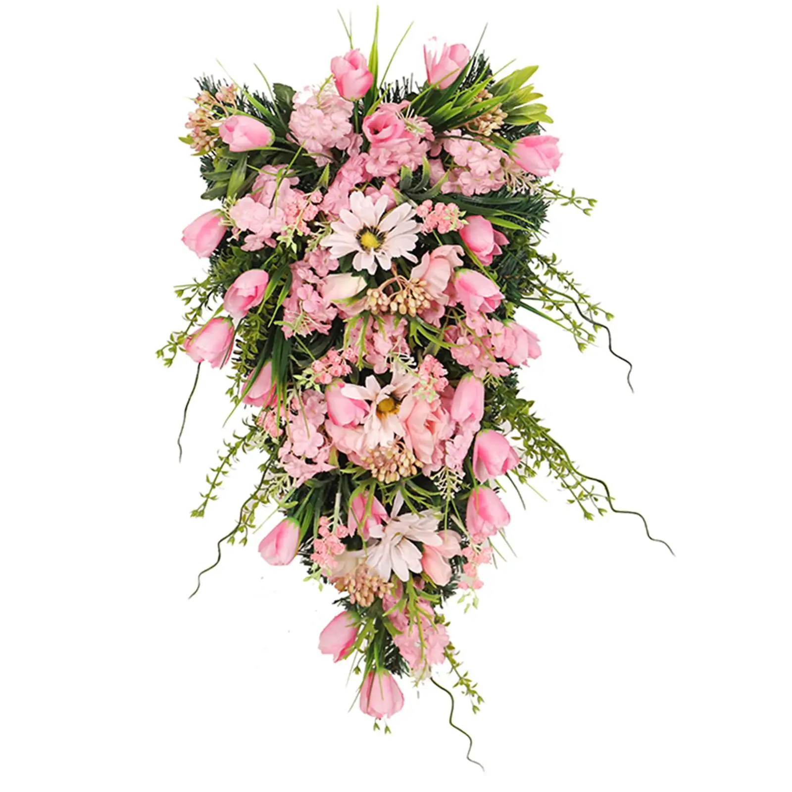 Floral Swag Spring Summer Teardrop Wreath Artificial Wreath Farmhouse Garland for Wedding Party Holiday Home Fireplace