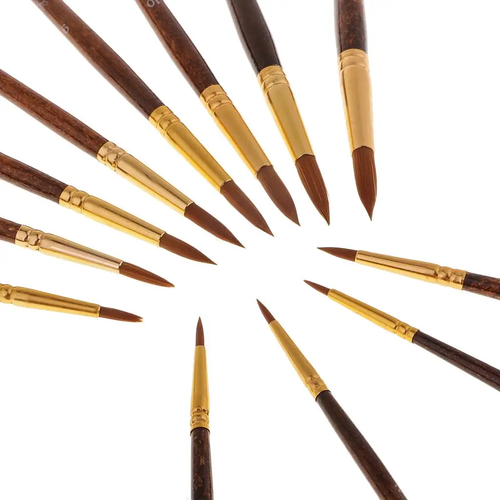 12Pc Round Arts Drawing Painting Brushes Acrylic Oil Artist Paint
