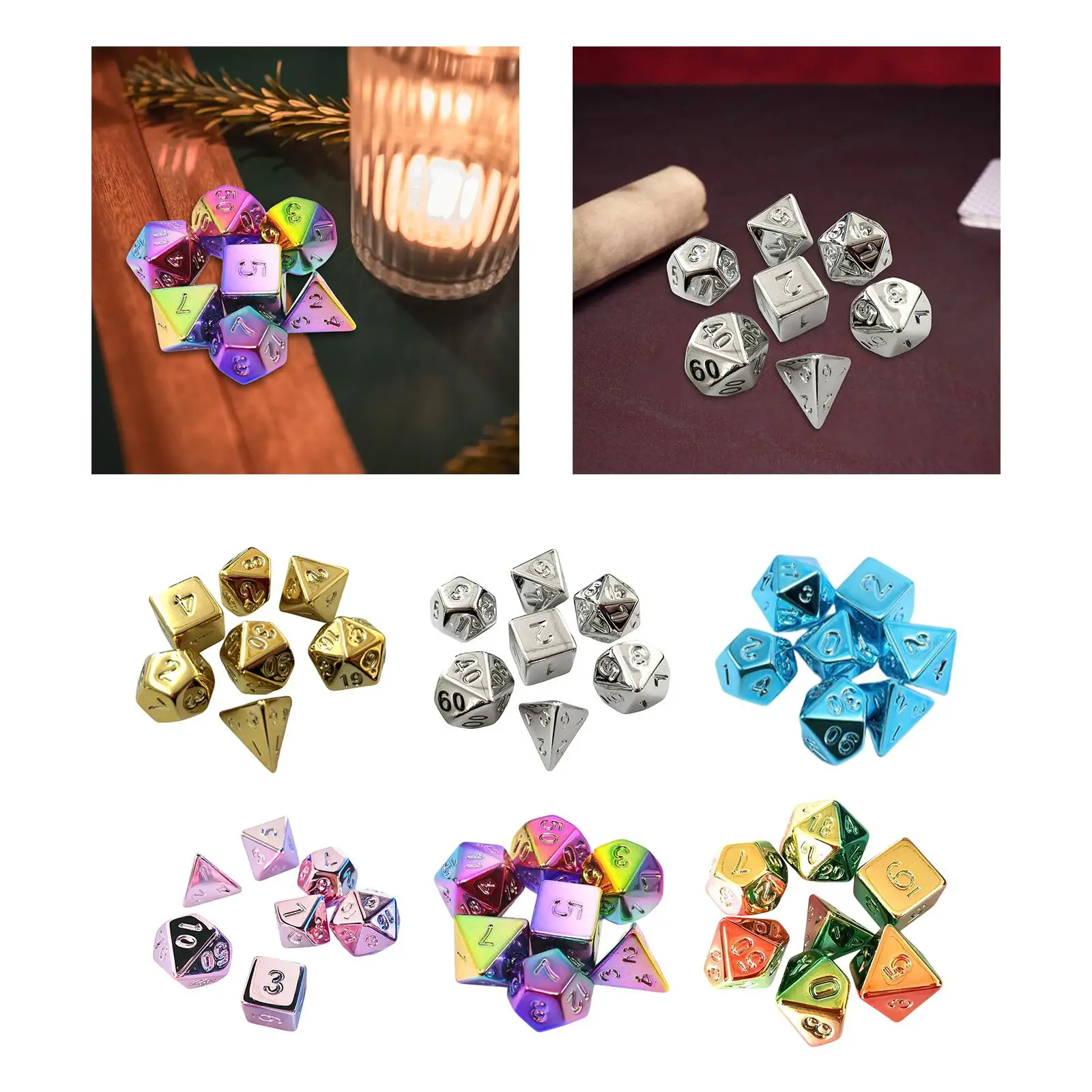 7Pcs Polyhedral Dices Set D4-D20 Acrylic Multicolour Dices Entertainment Toys for Role Playing Table Games Party Game Card Games