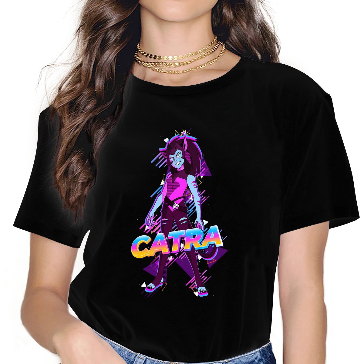 Catra, tops gráficos femininos, camiseta de poliéster