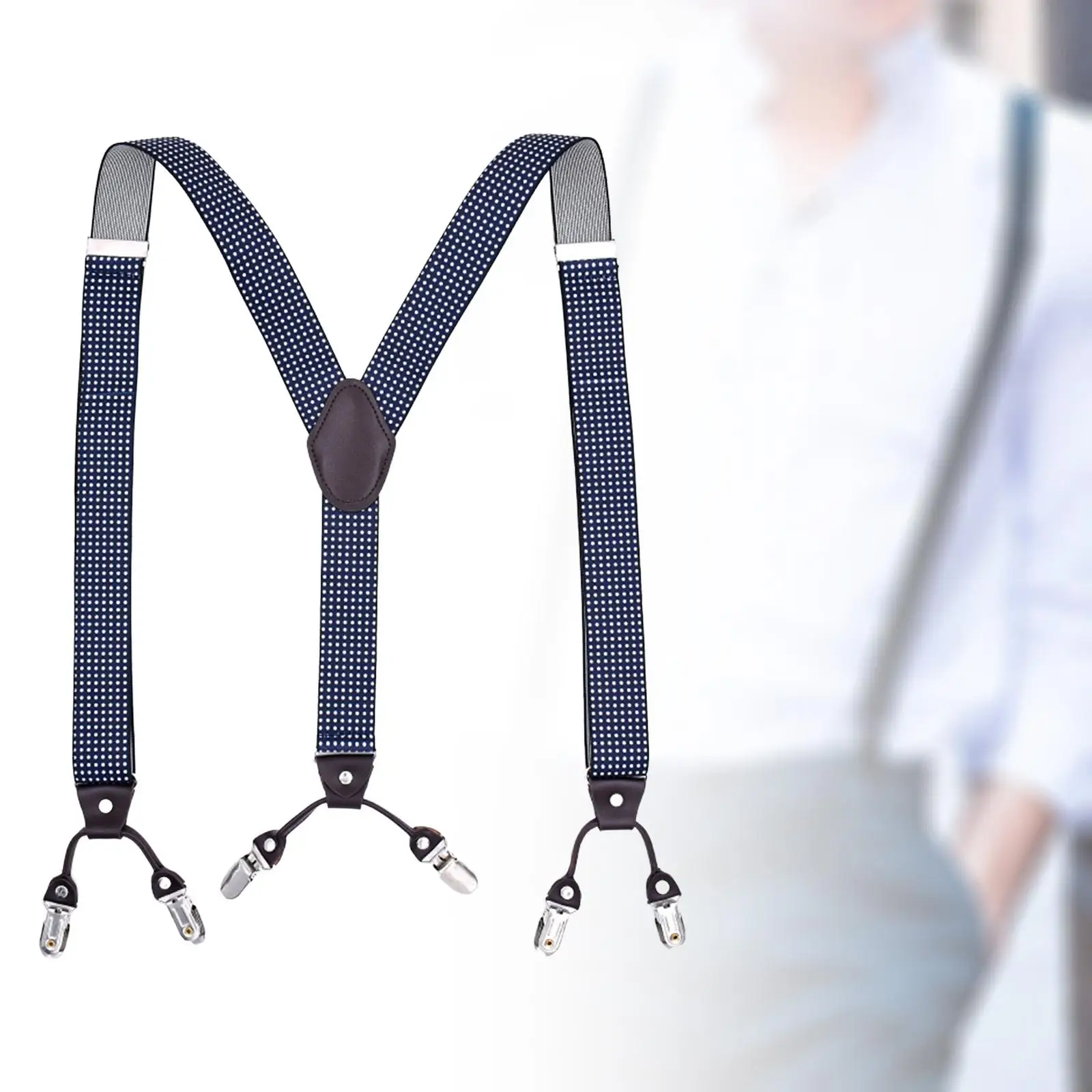 Mens Suspender 6 Clips Back Belt Adults Adjustable Side Clip Elastic Suspenders for Belt Loops