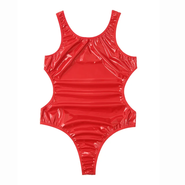 Women Red Black Wetlook Sexy Club Catsuit Swimsuit Patent Leather Backless Leotard  Bodysuit For Evening Party Costumes Clubwear - Rompers&playsuits -  AliExpress