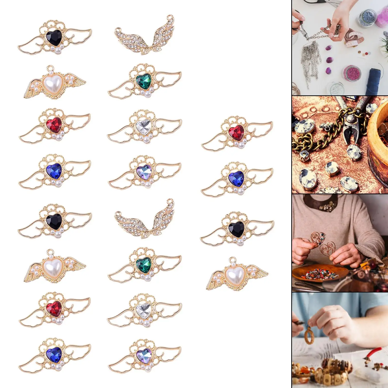 Mix 20Pcs/Pack Heart wings Shape Charms Alloy Pendants for Jewellery Making Bracelet Keychains Hanging Accessories Necklace