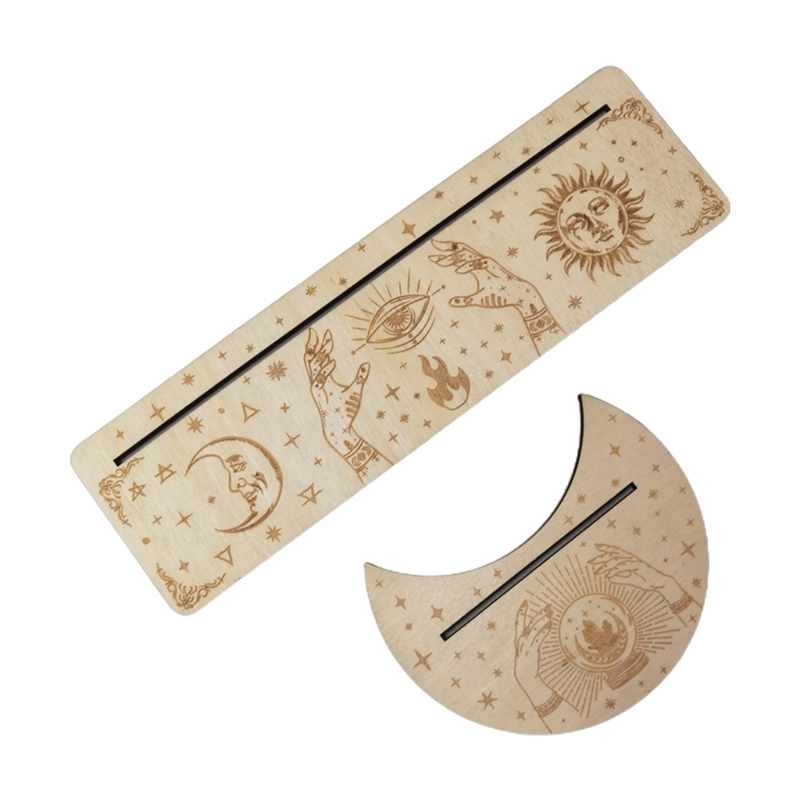 G92F Wooden Tarot Card Stand Holder Moon Phases Altar Base Moon Shape and Rectangle Cards Holder for Witch Divination Tools