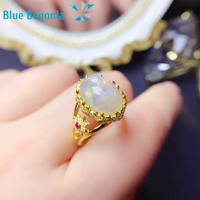 Natural Opal Ring 925 Sterling Silver Oval 10*14MM Gemstone Jewelry for  Women Wedding Engagement Gift