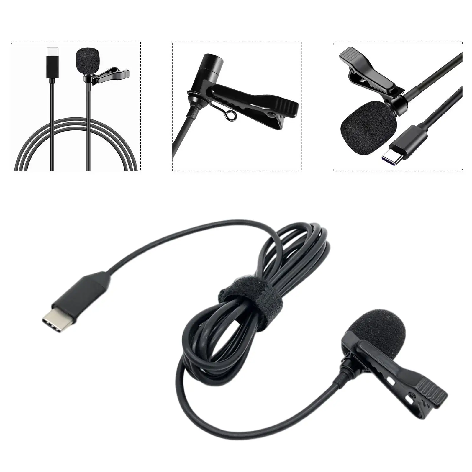 Portable Lavalier Lapel Microphone, Type C with Clip Pro Audio Mic Omnidirectional HiFi Sound, Sport Camera Vlogger Video Vlog