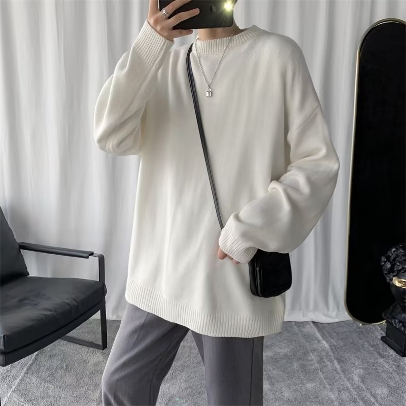 Description Picture 5 of itemSolid Sweaters Men Loose Basics Korean Commuting Style Daily Long Sleeve Spring Autumn Handsome Hipster Knitwear Streetwear Chic
