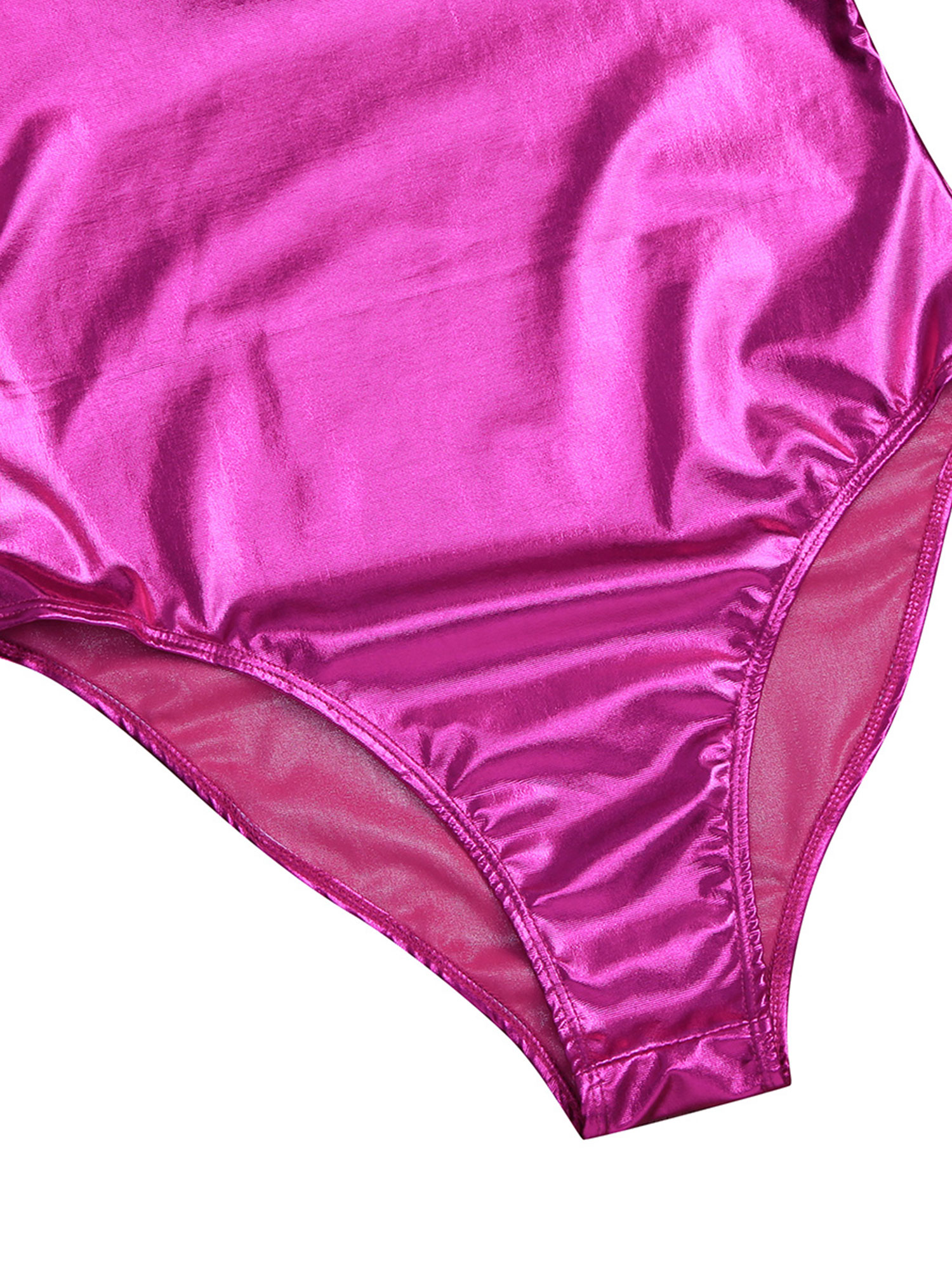 Damen glänzendes Lack leder Ballett Tanz kostüm Kurzarm einteiliger Trikot Body mit bogenlangen finger losen Handschuhen – Detail 16