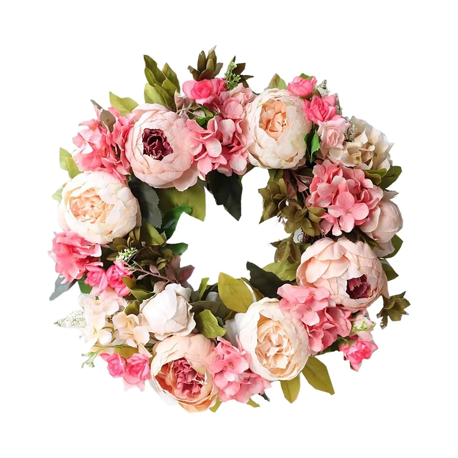 Handmade Peony Flowers Artificial Wreath Faux Floral Wreath 40cm for Indoor Outdoor Holiday Wedding Decorative Photography Props