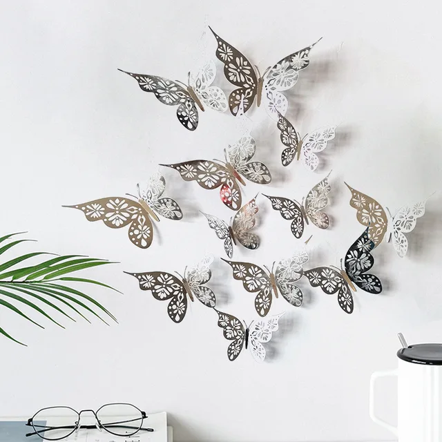 12PC/set 3D Hollow Butterfly Cake Decoration Wall Décor Butterfly Decor  Hollow Carving Butterfly Party Cake Decorations